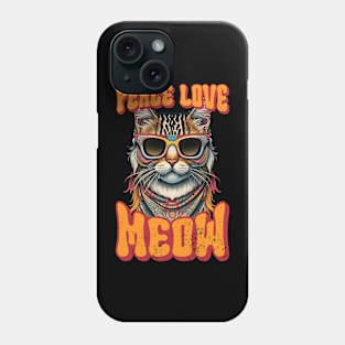 Peace Love Meow, Retro Groovy Style Hippie Cat Lover Design Phone Case