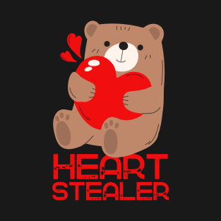 Hearts Stealing Stealer Adorable Bear Valentine's Day T-Shirt