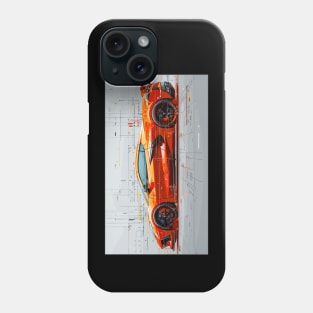 Orange C8 Corvette Tech Drawing Supercar Racecar Amplify Orange Corvette C8 Phone Case