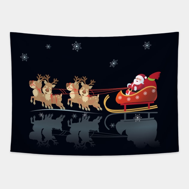 Winter Holiday Fairy Tale Santa Clous and Reindeer Tapestry by sofiartmedia