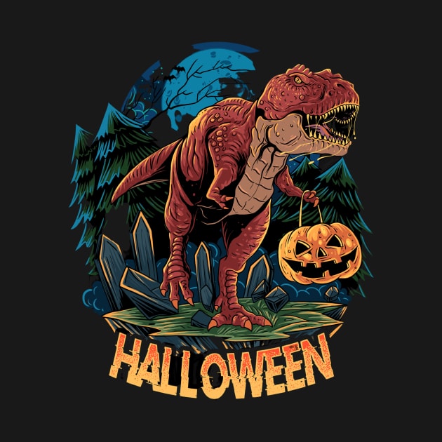 halloween t-rex dinosaur brings pumpkin by drydenshops