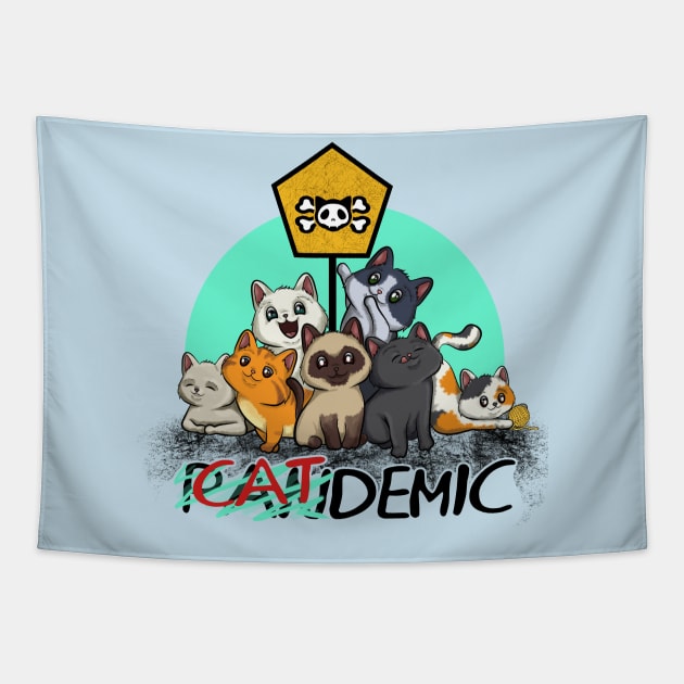 catdemic cat funny pandemic kittens cute Tapestry by the house of parodies