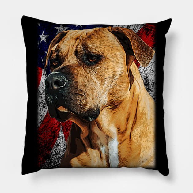 Patriotic Pitbull Dog Drawing - Vintage Pit Bull & American Flag Puppy Painting USA Pillow by Trade Theory