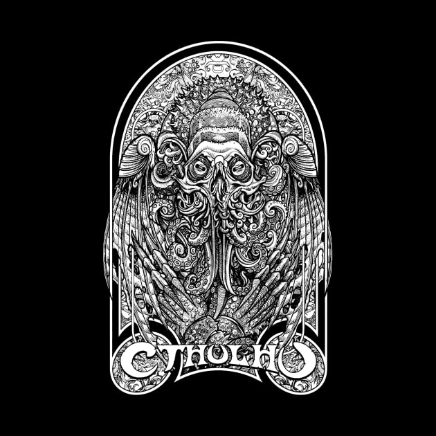 God Cthulhu White (Black Print) by Miskatonic Designs