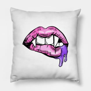 Pastel Goth Pink Lips With Fangs Pillow