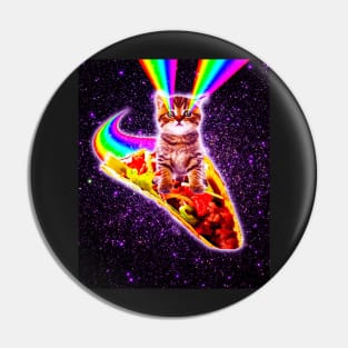 Rainbow Laser Eyes Galaxy Cat Riding Taco Pin