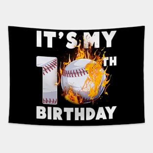 Funny It's My 10th Birthday 10 Years Old Baseball Ball Boys Tapestry