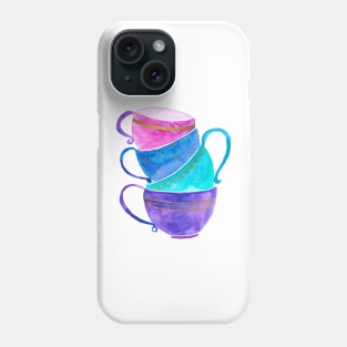 Pink, purple and turquoise tea cups Phone Case