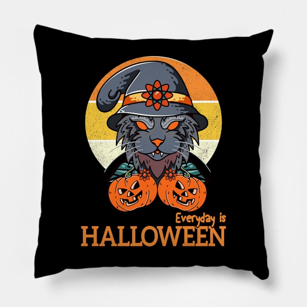 everyday is halloween scary cat Pillow by karimydesign