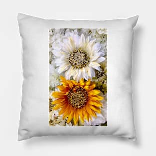 Sunflowers Golden Yellow and Autumn White Pillow