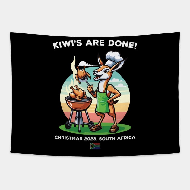 Springbok Kiwi Braai Funny T Shirt | South African New Zealand | Bokbefok Rugby 2023 | World Champions Tapestry by BraaiNinja