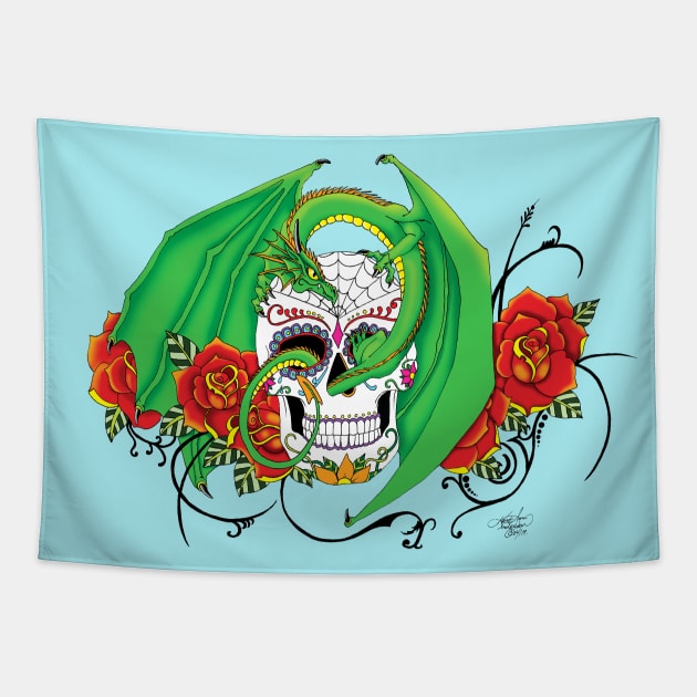 Sugar Skull Dragon Tapestry by tigressdragon