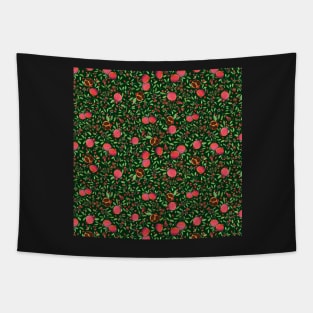 Pomegranates on Forest Green Background by MarcyBrennanArt Tapestry