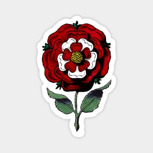 Vintage Tudor Rose on Stem, Red and White Petals Magnet