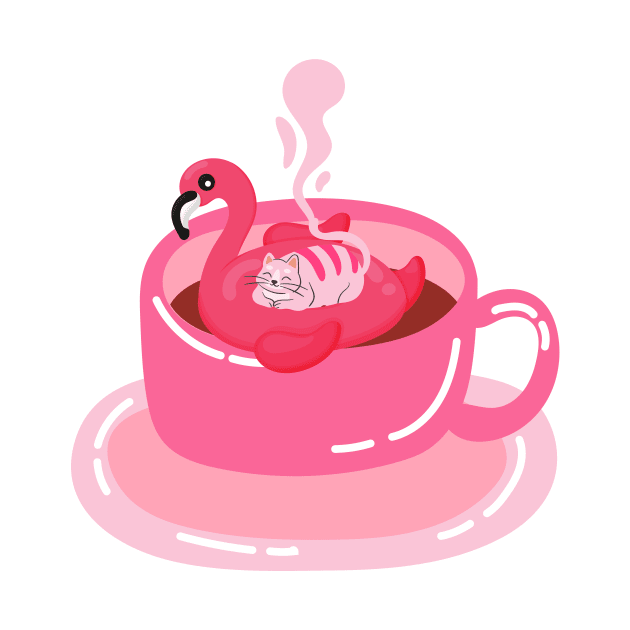 Funny Coffee and Tea Hot Tub Flamingo by TammyWinandArt