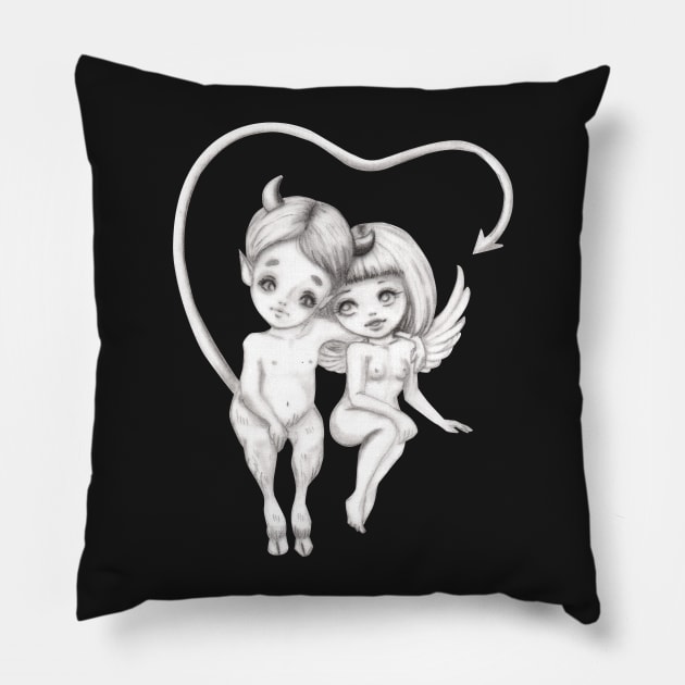 Little devil in love with cute angel Pillow by mapetitepoupee