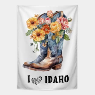 I Love Idaho Boho Cowboy Boots with Flowers Watercolor art Tapestry