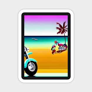 BEAUTIFUL RETRO STYLE MOTORCYCLES AT THE BEACH Magnet