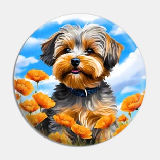 California Poppy Yorkipoo Puppy Pin