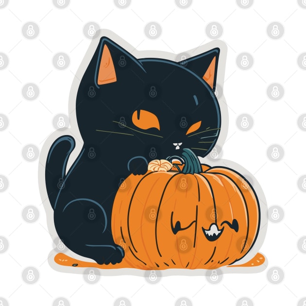 Halloween cute black cat and orange pumpkin by BonusSingh