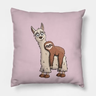 Cartoon Sloth Riding Llama Pillow