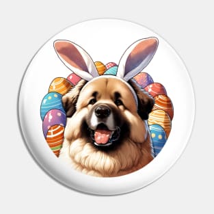 Caucasian Shepherd Dog with Bunny Ears Enjoys Easter Pin