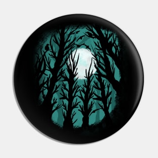 Spooky Haunted Forest Gothic Moon & Birds Pin