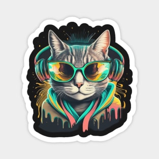 Neon Groove: Feline Beats and Shades Tee! Magnet