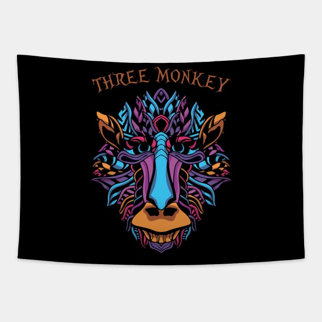 Three monkey Tapestry by SAVELS