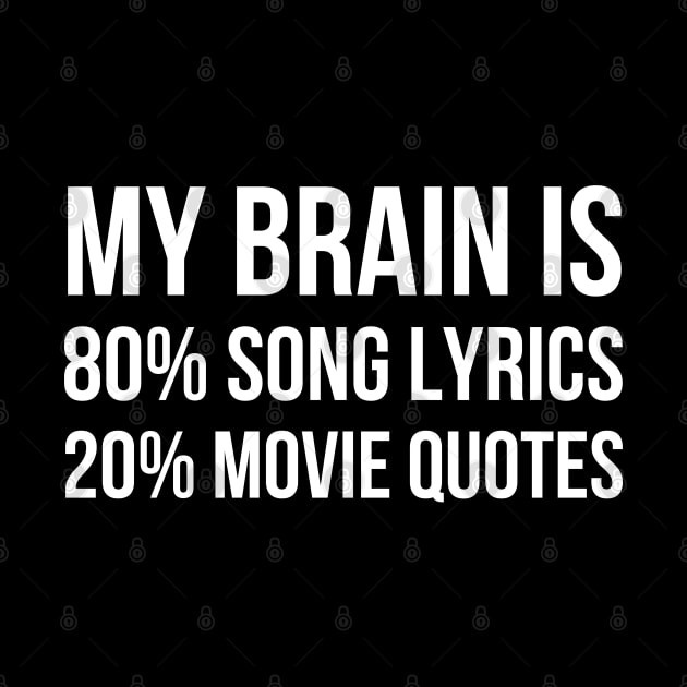 My Brain Is 80% Song Lyrics 20% Movie Quotes-Funny Saying by HobbyAndArt