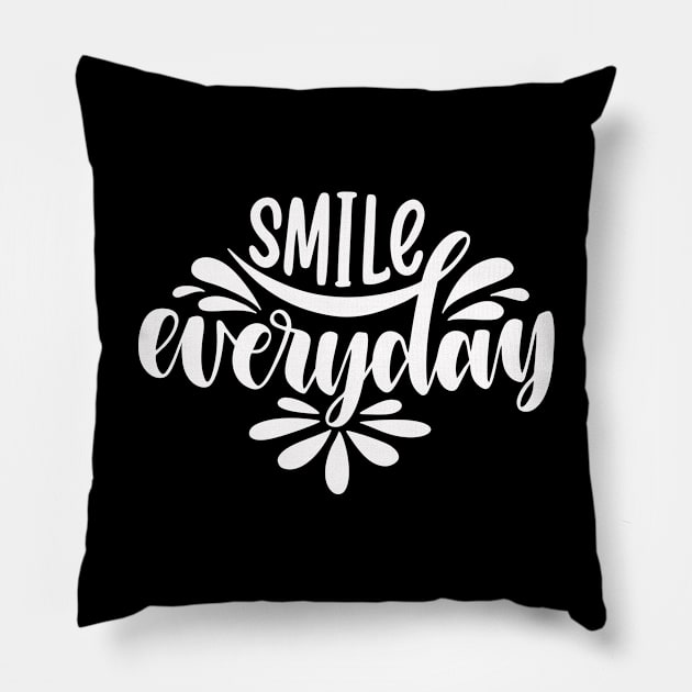 Smile Everyday Motivational Inspirational Quotes in Text Art Design For Minimalism and Scandinavian concept Pillow by familycuteycom