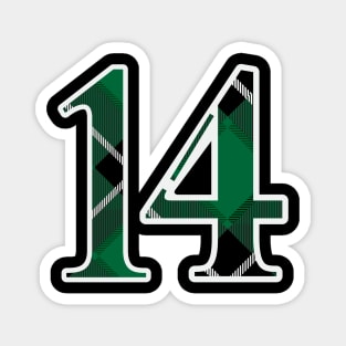 14 Sports Jersey Number Green Black Flannel Magnet