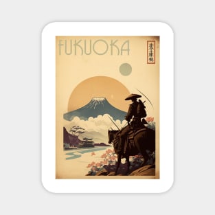 Fukuoka Samurai Vintage Travel Art Poster Magnet