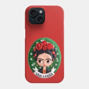 Frida Kahlo kawaii mexican painter cute flower background medallion Phone Case