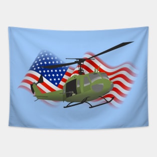 UH-1 Huey Helicopter with American Flag Tapestry