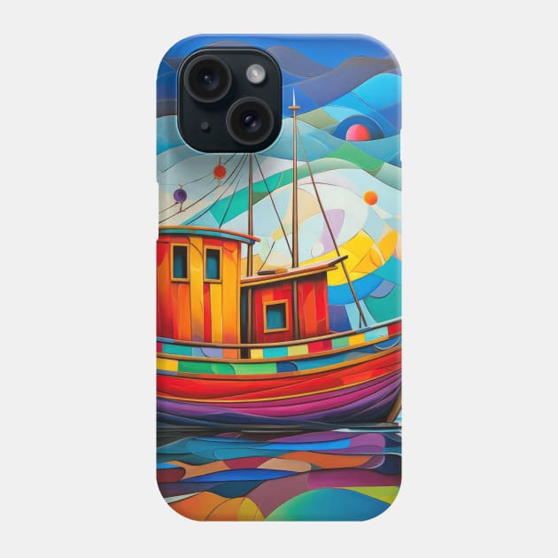 Fishing Boat Concept Abstract Colorful Scenery Painting Phone Case by Cubebox