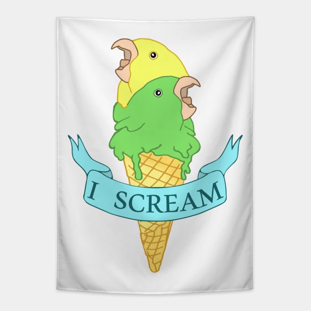 I scream Ice cream Yellow and Green parrotlet Tapestry by FandomizedRose