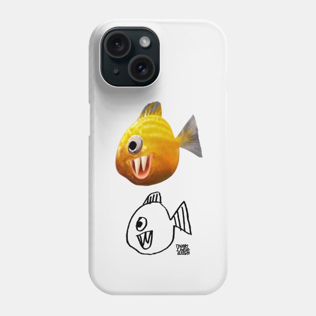 Ferocious Fanged Goldfish / Black Outline Phone Case by Things I Have Drawn