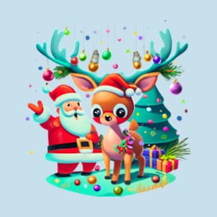 Cute Santa and Reindeer T-Shirt