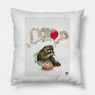 Birthday Raccoon |  Vintage collage Pillow