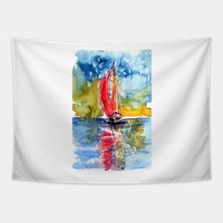 Red sailboat Tapestry