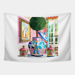 Topiary in fantasy chinoiserie jar Tapestry