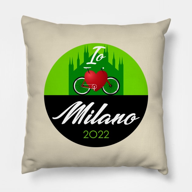 Io ❤️🚲 Milano (Green) Pillow by Glap