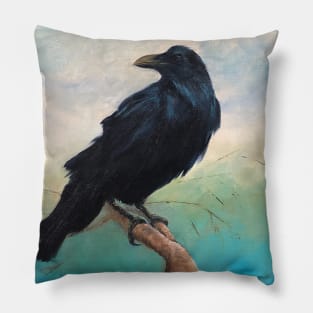 Raven on a limb Pillow