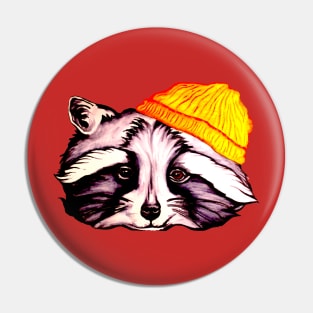 Raccoon in a Beanie Pin