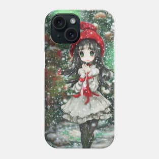 Kawaii anime manga girl walking in snow Phone Case