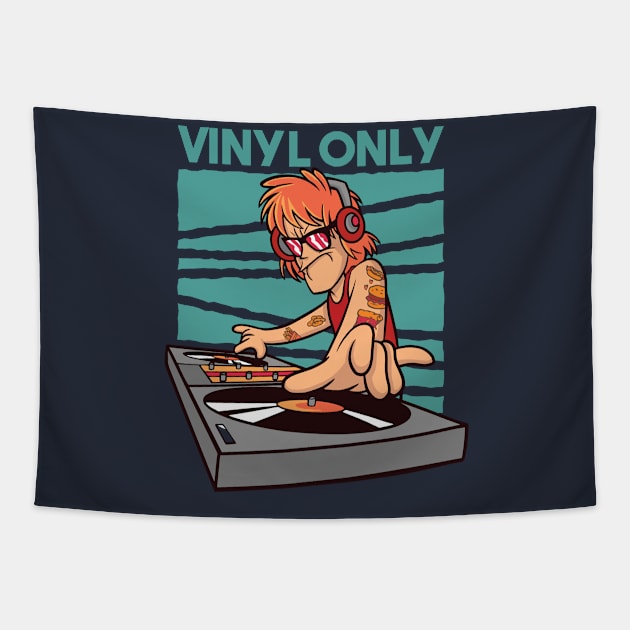 Vinyl Only // Old School DJ // Funny DJ Cartoon Tapestry by SLAG_Creative