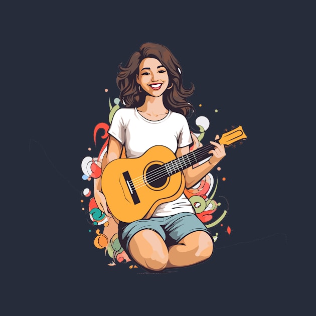 happy girl playing a guitar v1 by H2Ovib3s