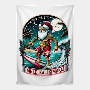 Mele Kalikimaka - surfing Santa Tapestry