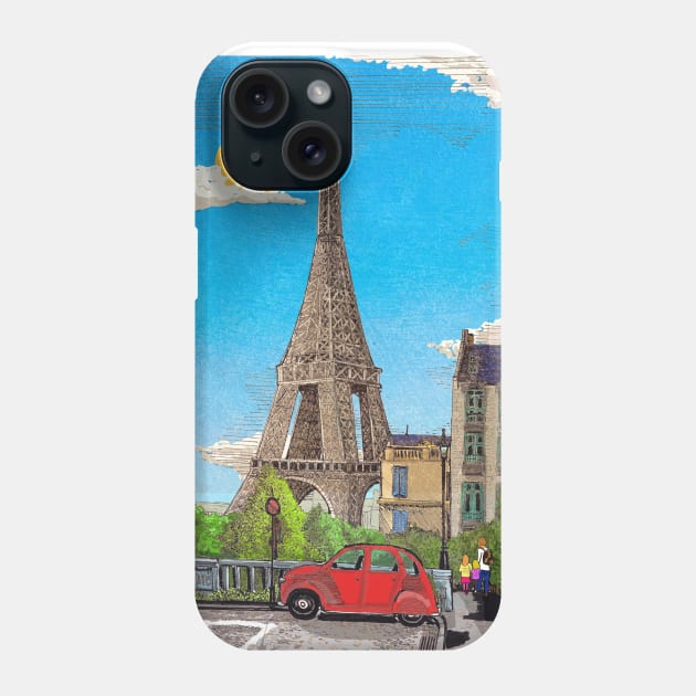 Eiffel Tower Paris France Cityscape Illustration Art Phone Case by Wall-Art-Sketch